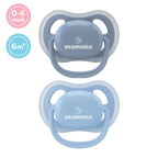 Mammia Pack 2 sucettes orthodontiques Natural Feeling 0-6 mois bleu ciel et bleu gris sans BPA