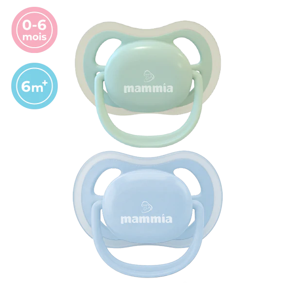 Mammia Pack 2 Sucettes Orthodontiques Natural Feeling 6 mois+ – Mint & Bleu