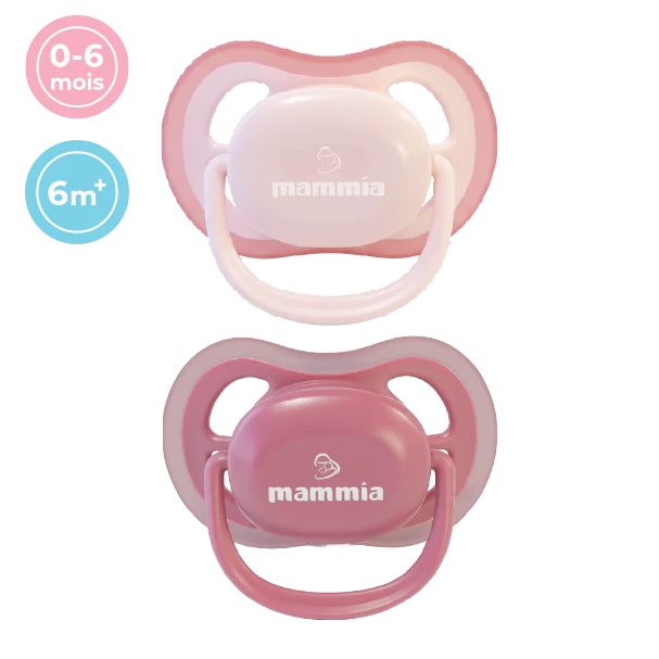 Mammia Pack 2 sucettes orthodontiques Natural Feeling 0-6 mois rouge rosé et ecru silicone sans BPA