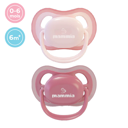 Mammia Pack 2 sucettes orthodontiques Natural Feeling 0-6 mois rouge rosé et ecru silicone sans BPA
