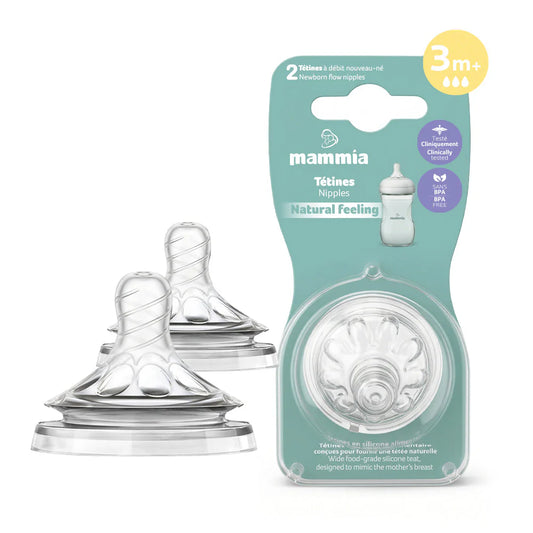 Mammia Pack 2 tétines silicone Natural Feeling 3 mois+ débit moyen anti-colique