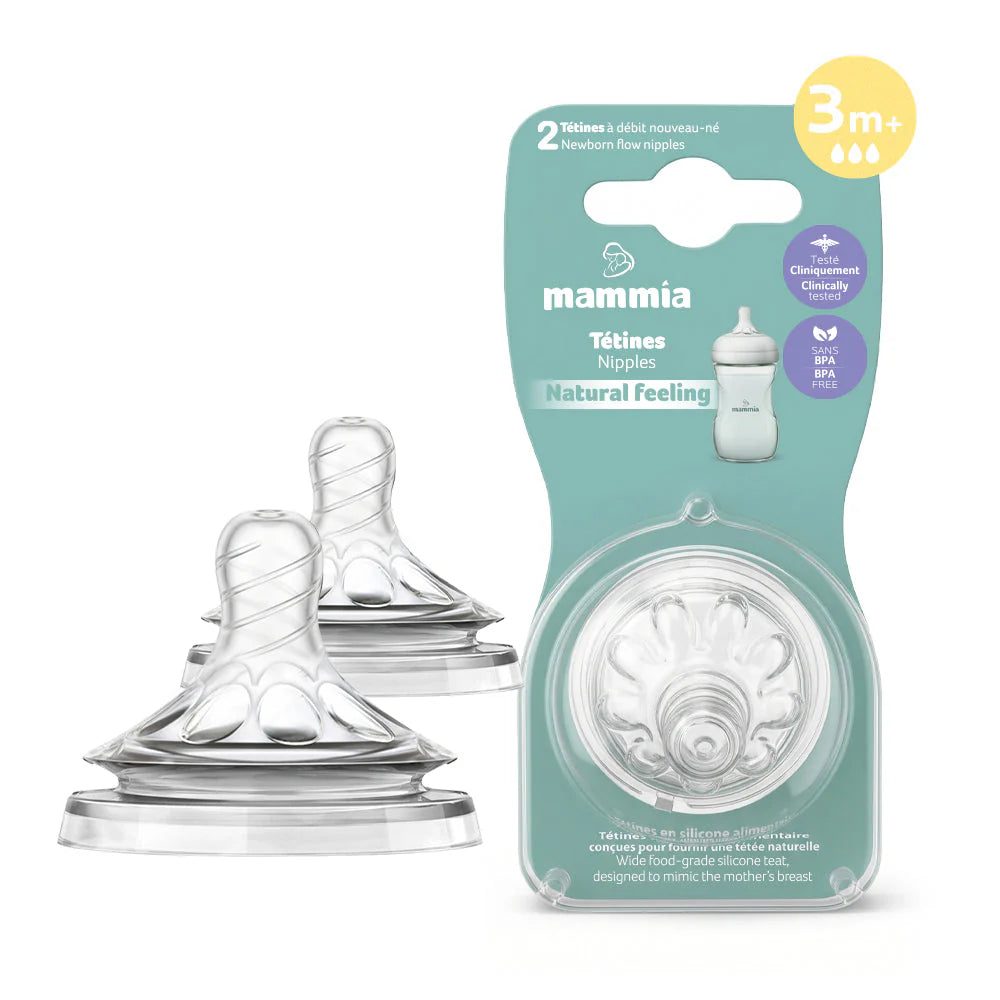 Mammia Pack 2 tétines silicone Natural Feeling 3 mois+ débit moyen anti-colique