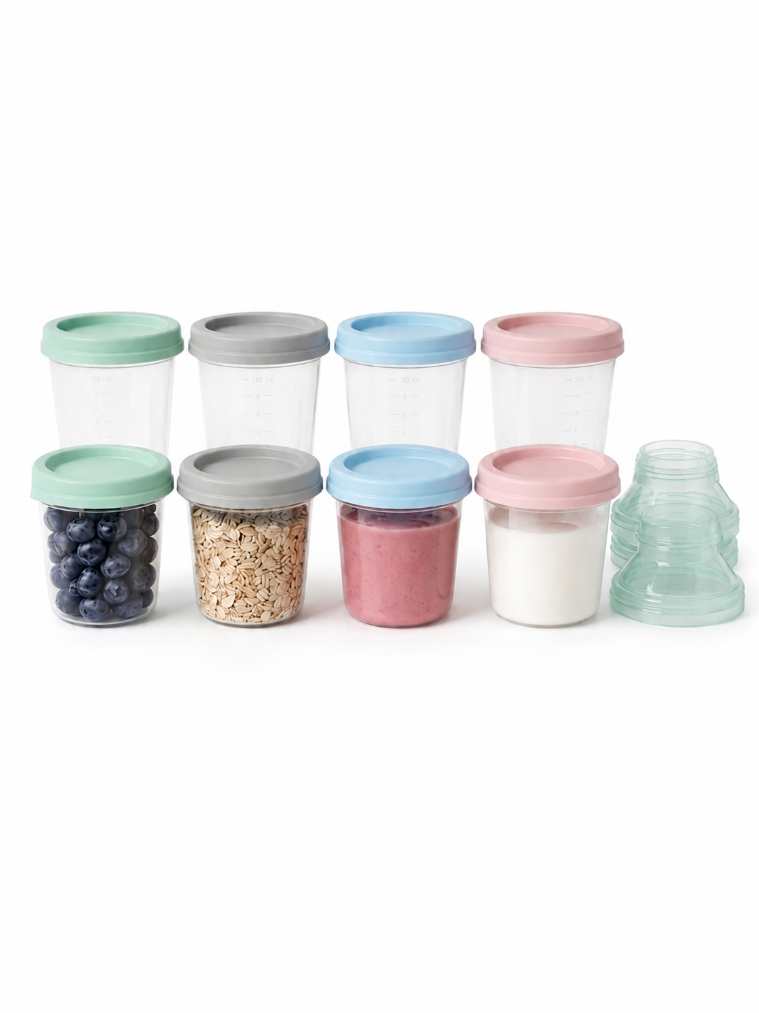 Mammia Pack de 8 Pots de Conservation 180ml pour lait maternel et repas bébé