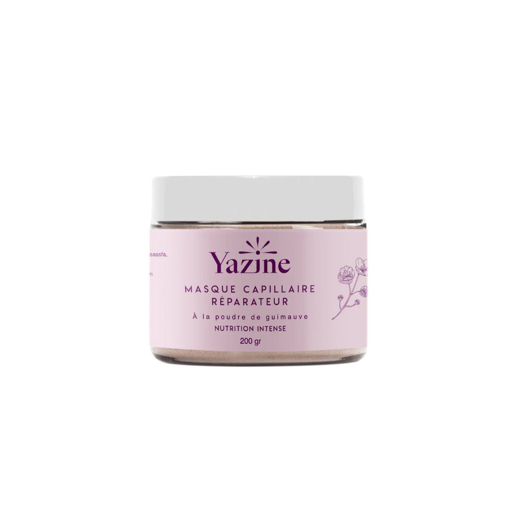 Masque ultra nourrissant à la poudre de guimauve Yazine – Soin capillaire naturel disponible chez Nanou’s House Maroc