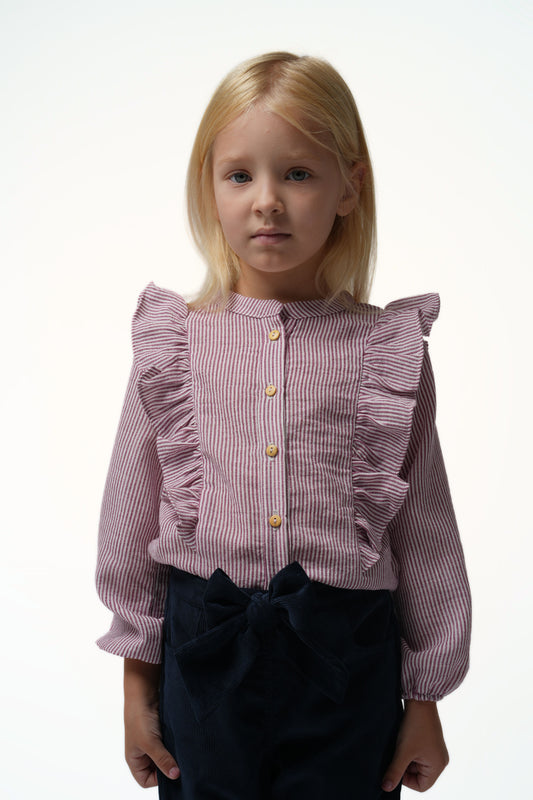 Moon & Loly Chemise Illy rayures bordeaux – Disponible chez Nanou’s House Maroc