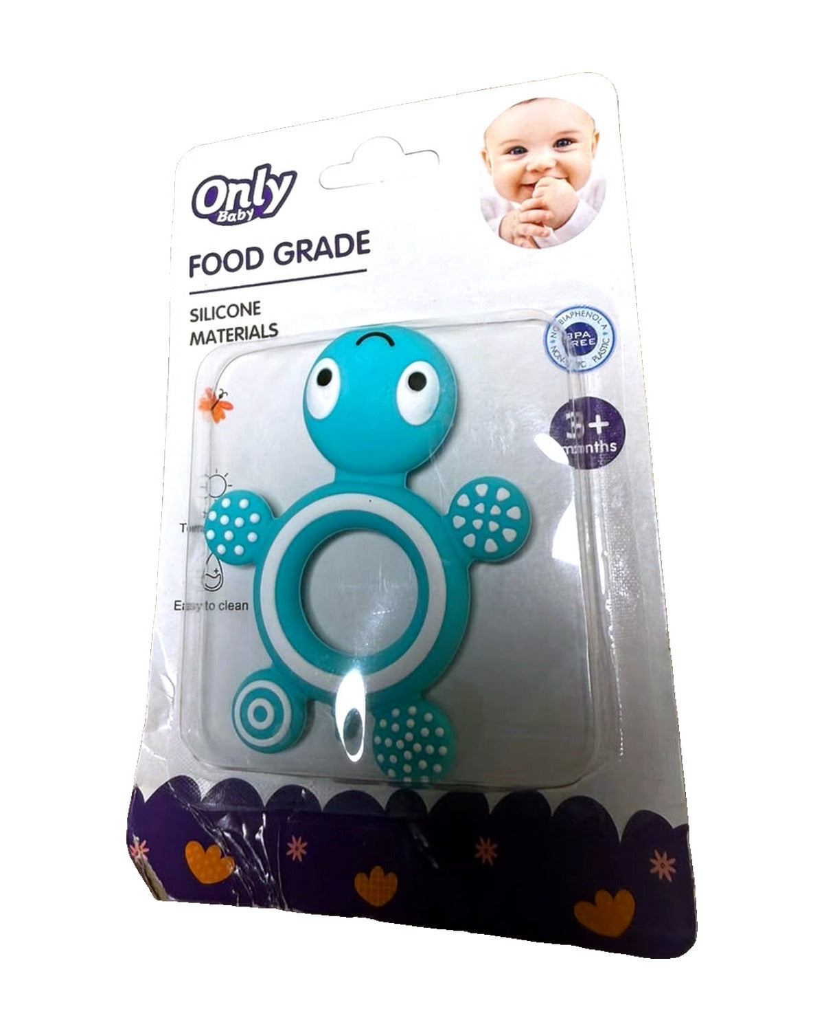 Anneau de dentition Tortue Only Baby en silicone 3M+ – Turquoise – Nanou's House