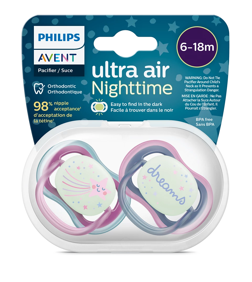 Philips Avent – Sucette Ultra Air Night Fille 6–18 mois - Nanou's house