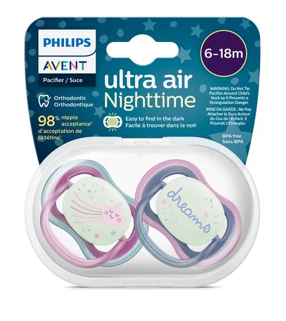 Philips Avent – Sucette Ultra Air Night Fille 6–18 mois - Nanou's house
