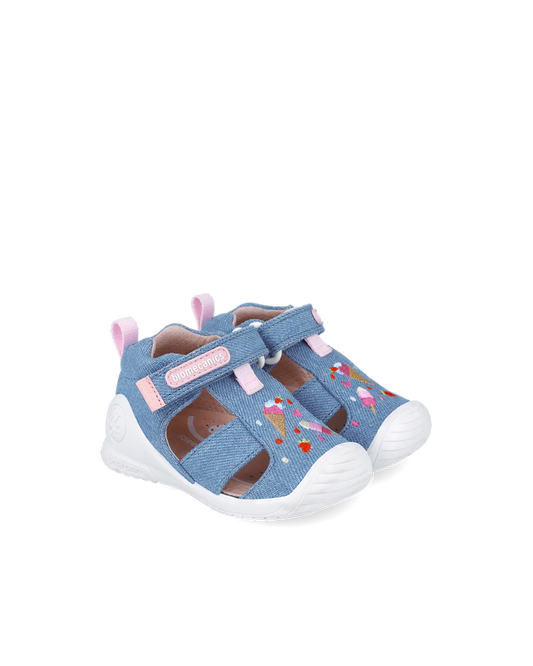 Sandale bébé fille premiers pas en toile Blue Jean – Biomecanics – chaussures ergonomiques – Nanou’s House Maroc