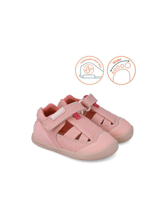 Sandale bébé fille premiers pas en toile rose – Biomecanics – chaussures ergonomiques – Nanou’s House Maroc