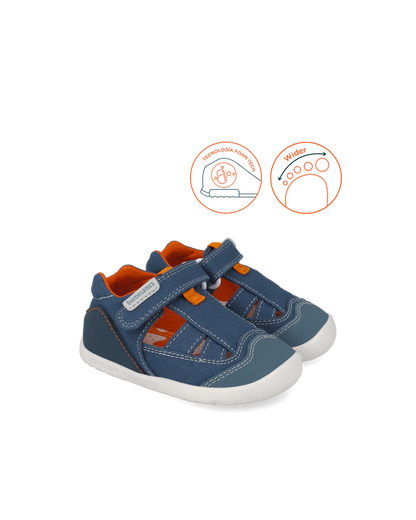 Sandale bébé premiers pas en toile bleue – Biomecanics – chaussures ergonomiques garçon – Nanou’s House Maroc