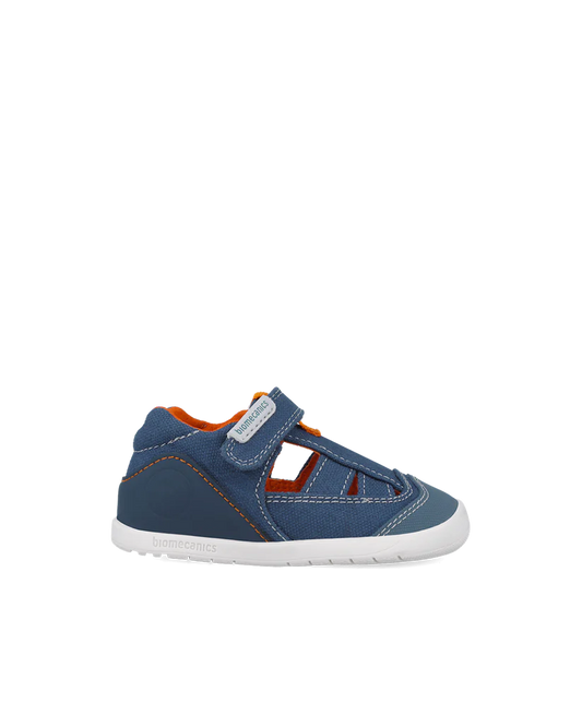 Sandale bébé premiers pas en toile bleue – Biomecanics – chaussures ergonomiques garçon – Nanou’s House Maroc