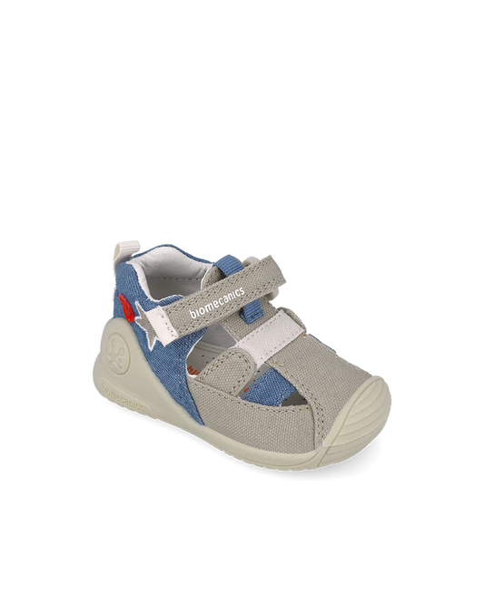 Sandales bébé premiers pas en toile beige Biogateo – Biomecanics – chaussures ergonomiques – Nanou’s House Maroc