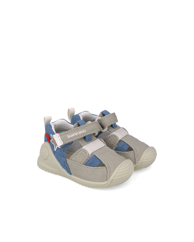 Sandales bébé premiers pas en toile beige Biogateo – Biomecanics – chaussures ergonomiques – Nanou’s House Maroc