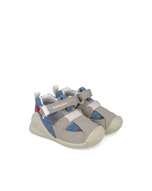 Sandales bébé premiers pas en toile beige Biogateo – Biomecanics – chaussures ergonomiques – Nanou’s House Maroc