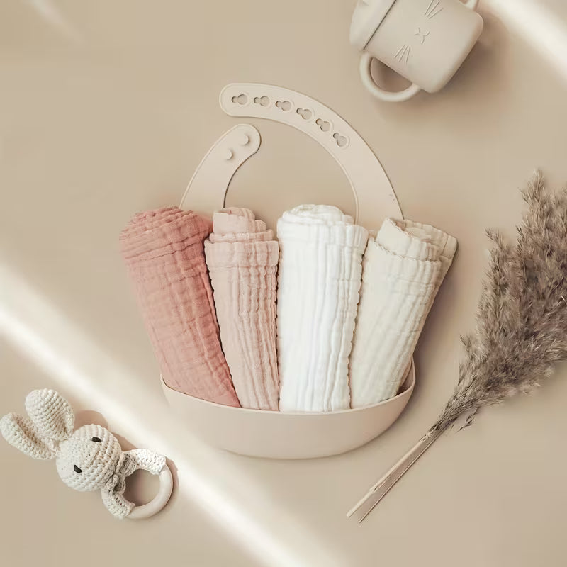 Lot de petites serviettes carrées en gaze de coton, tissu hypoallergénique pour le visage - Nanou's House