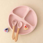 Set Repas Bébé Assiette Ventouse Silicone + Couverts
