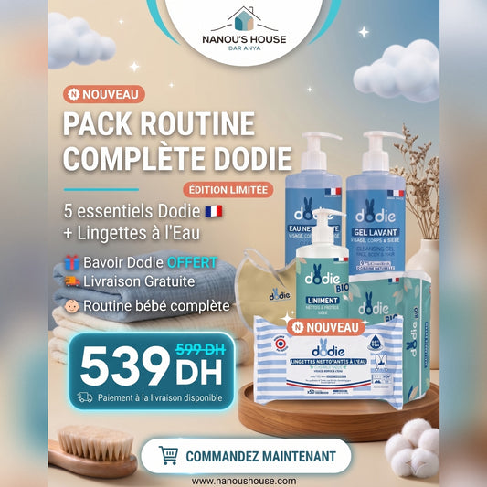 Pack Routine Complète Dodie 5 Articles + Bavoir OFFERT - Soins Bébé