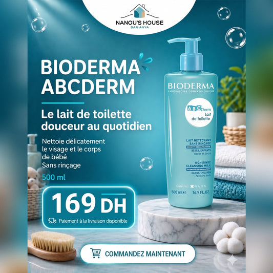 Bioderma – ABCDerm Lait de Toilette – Nettoyant Doux Sans Rinçage (500 ml)