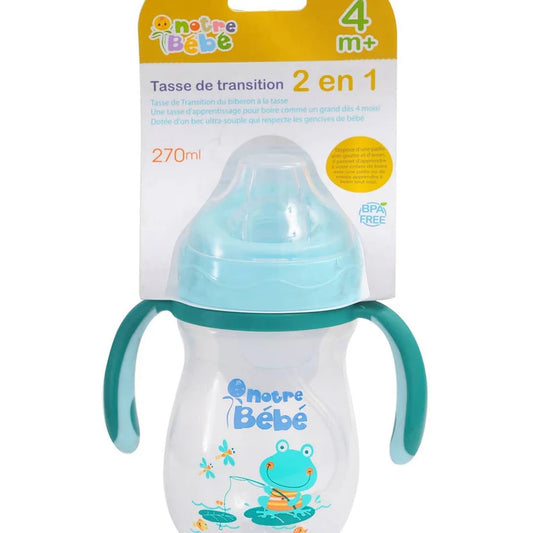 Tasse d'apprentissage verte 2 en 1 pour bébé 270ml prise en main facile - Nanou's House