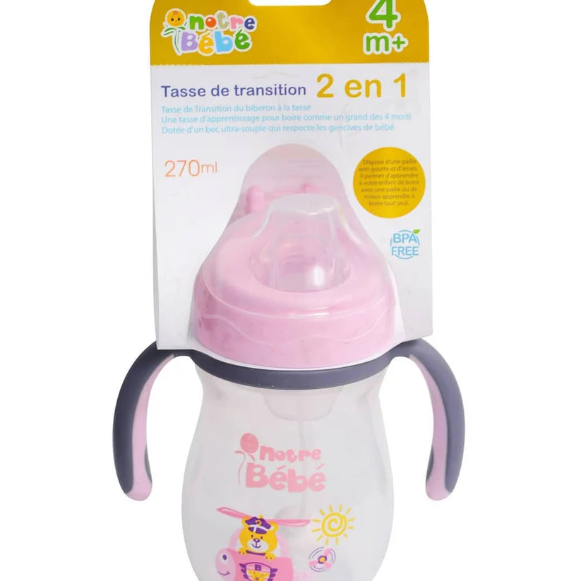 Tasse d'apprentissage verte 2 en 1 pour bébé 270ml prise en main facile - Nanou's House