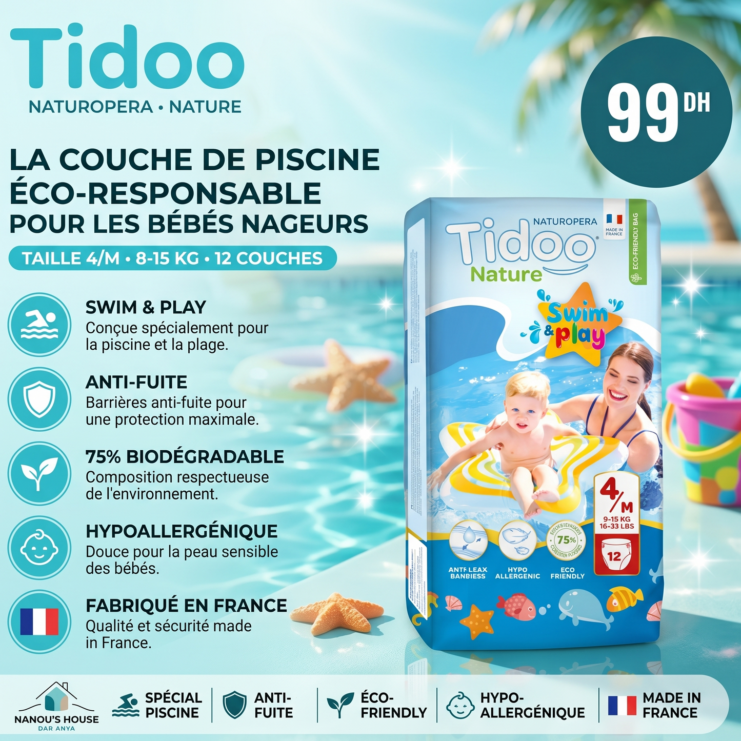 Tidoo Couche piscine T4 écologique 8 - 15 kg - Nanou's house - Tidoo