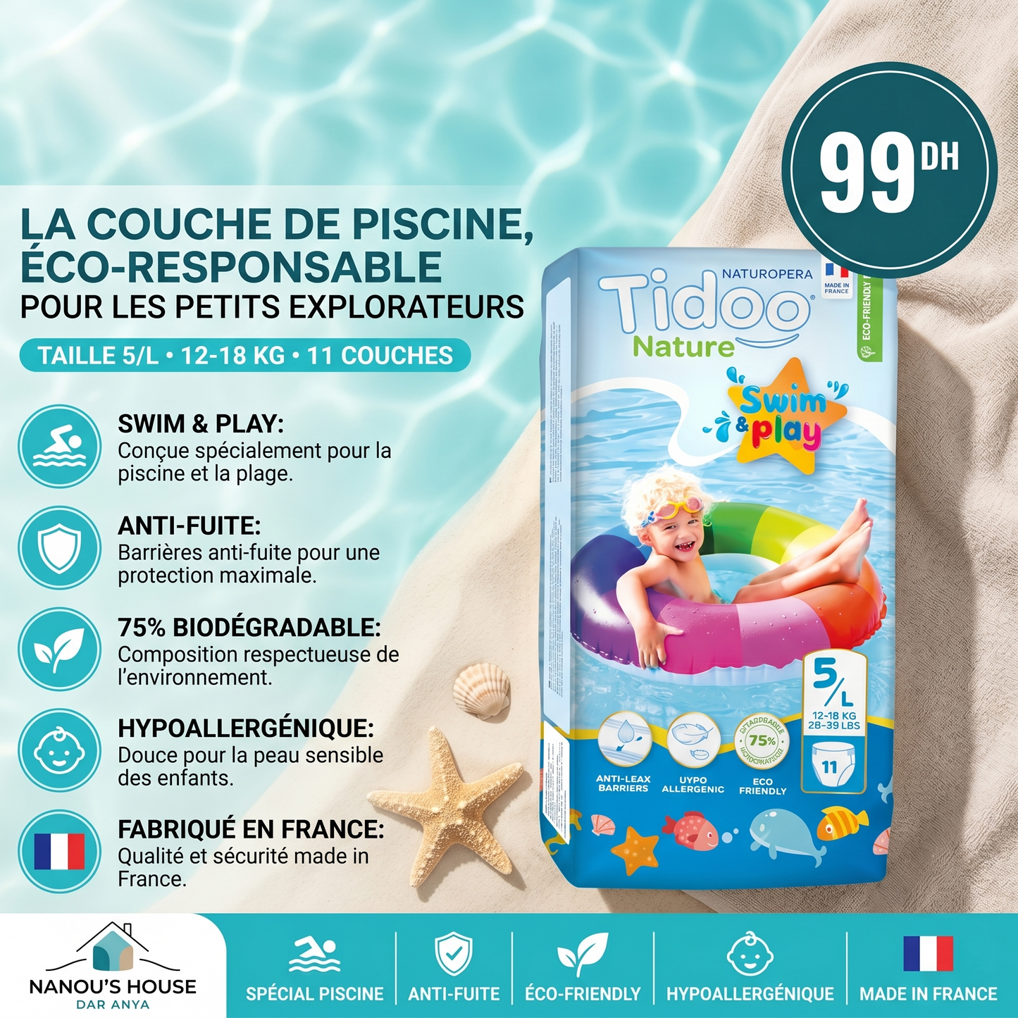 Tidoo Couche piscine T5 écologique 12 - 18 kg - Nanou's house - Tidoo