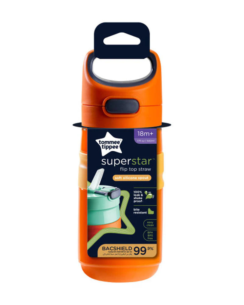Tommee Tippee Gourde Anti-Fuite avec Paille 500ml - Orange - Nanou's house
