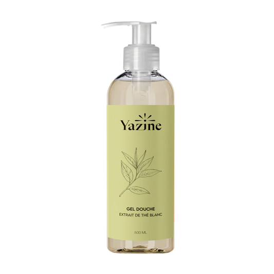 Gel douche Yazine au thé blanc et concombre  – soin naturel rafraîchissant disponible chez Nanou’s House Maroc