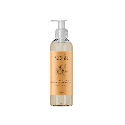Gel nettoyant naturel Yazine à la fleur d’oranger 250 ml – soin doux pour le corps disponible chez Nanou’s House Maroc