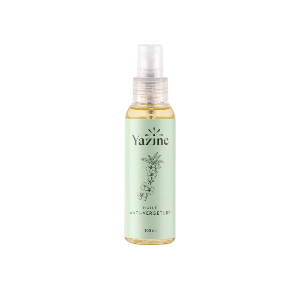 Huile anti-vergeture grossesse Yazine 100 ml – soin naturel disponible chez Nanou’s House Maroc