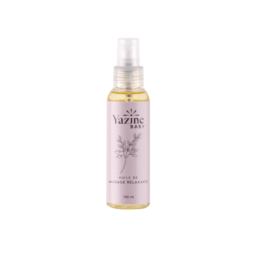 Huile de massage relaxante pour bébé Yazine – soin naturel disponible chez Nanou’s House Maroc
