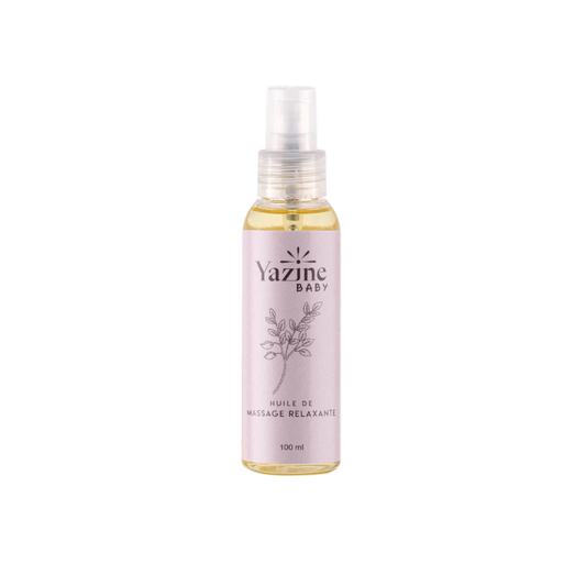 Huile de massage relaxante pour bébé Yazine – soin naturel disponible chez Nanou’s House Maroc