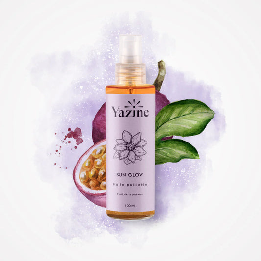Huile scintillante naturelle Yazine Sun Glow 100 ml – disponible chez Nanou’s House avec livraison partout au Maroc