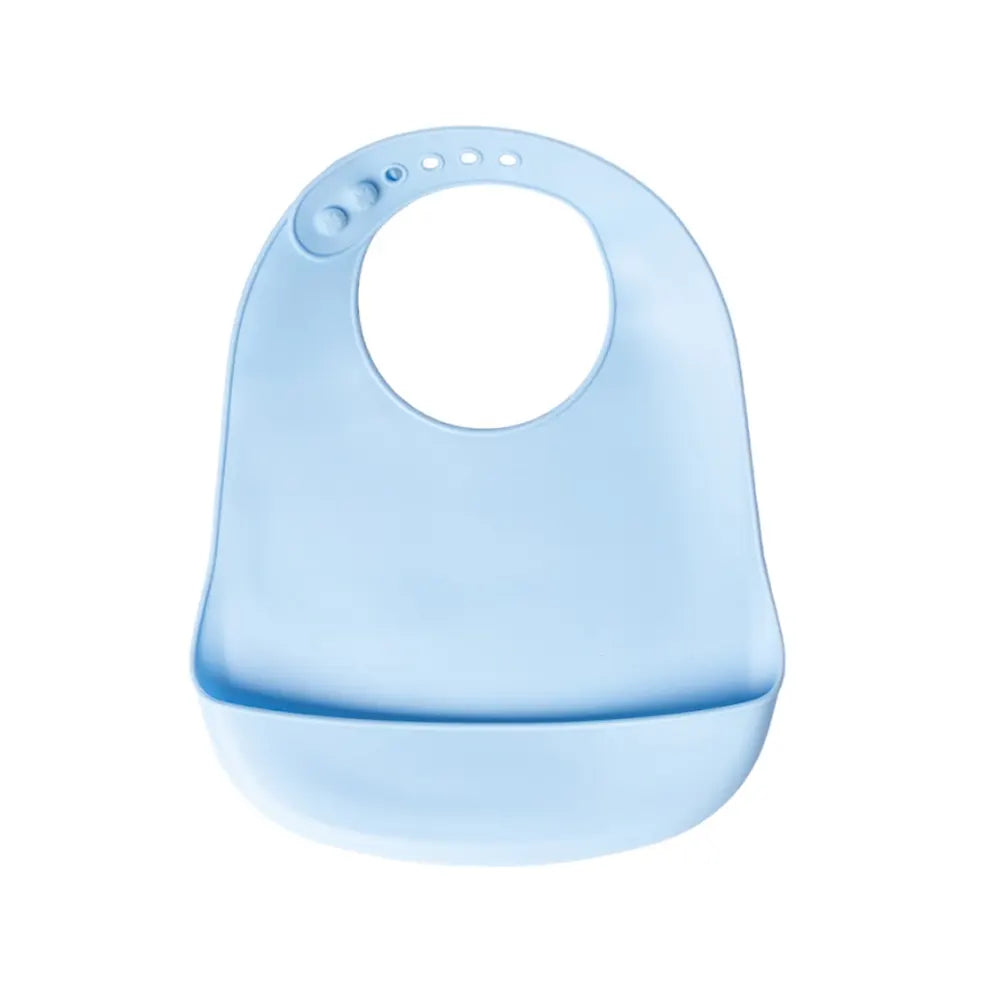 Bavoir YUMMY en silicone avec poche 4M+ – Bleu Ciel – Nanou's House