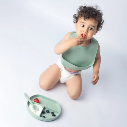 YUMMY set repas bébé en silicone antidérapant 6M+ vert pastel | Nanou’s House Maroc