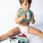 YUMMY set repas bébé en silicone antidérapant 6M+ vert pastel | Nanou’s House Maroc